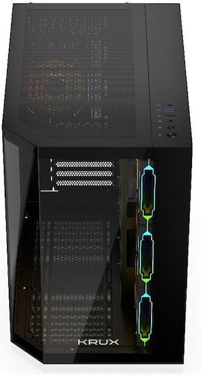 Krux Empero Gaming Midi Tower Computer Case with Side Window and ARGB Lighting Black