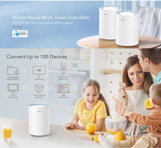Cudy M1200 Punct de Acces cu Mesh Wi-Fi 5 Bandă Duală (2.4 și 5GHz) Kit Dublu