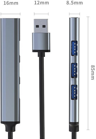 Qoltec USB-Hub 3 Anschlüsse USB 3.0 mit USB-A Anschluss Silbern