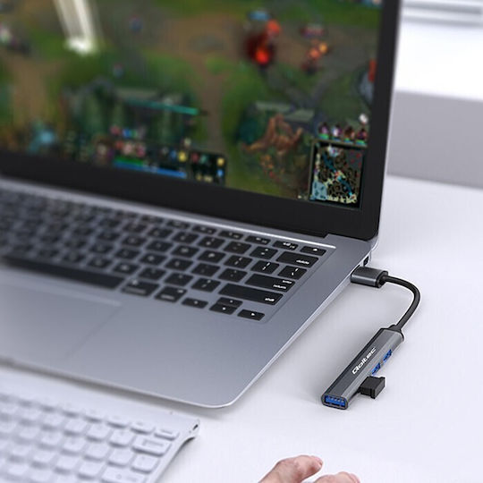 Qoltec USB-Hub 3 Anschlüsse USB 3.0 mit USB-A Anschluss Silbern