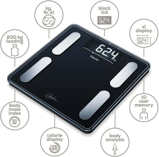 Beurer Digital Bathroom Scale with Body Fat Counter Black 73574