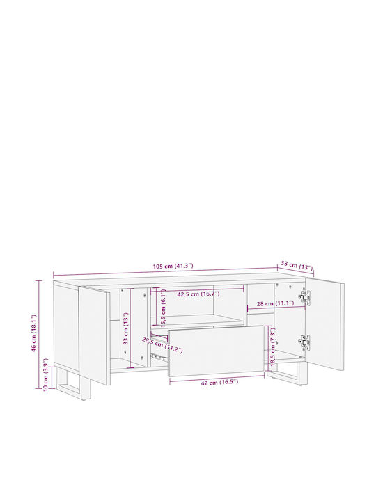 TV Stand Made of Solid Wood Brown M105xD33.5xH46cm