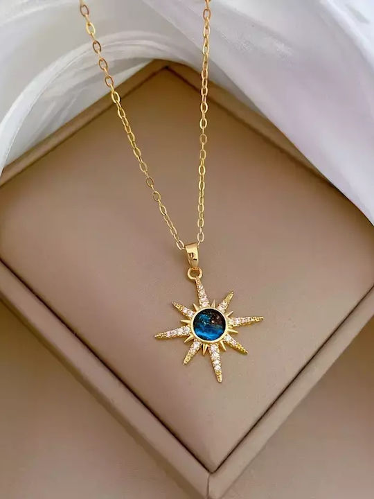 Necklace Pendant Avant-Garde Starburst Blue Imitation Zircons Stainless Steel Chain