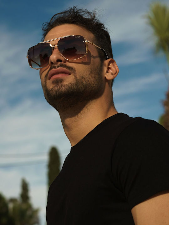 Ghetto Unisex Γυαλιά Ηλίου με Ροζ Χρυσό Σκελετό και Μωβ Ντεγκραντέ Φακό K34428G Tea