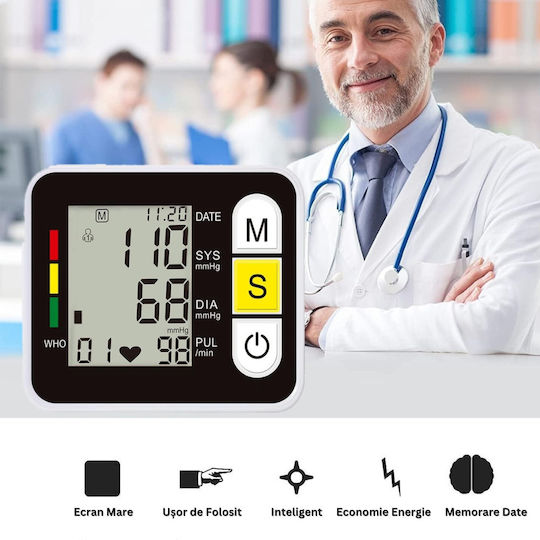 Tensiometru de Încheietură cu Afișaj LED cu Caractere Mari Măsurare Automată Detectare Puls Neregulat Validat Clinic Oscilometric Memorie pentru Ultima Valoare Măsurată Manșetă Reglabilă Portabil Husă de Protecție Inclusă Multicolor