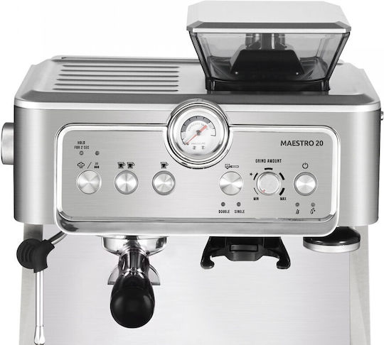 Samus Maestro 20 Automatische Espressomaschine 1350W Druck 20bar mit Mahlwerk Silber