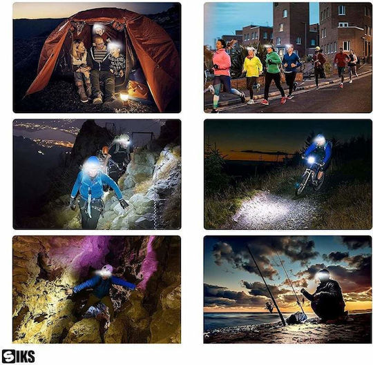 Siks LED-Stirnlampe 3 Riemen Professionell USB Wiederaufladbar 8 Lichtmodi Inklusive Rotlichtmodus Einstellbare Helligkeit 4 Hochintensive Lichtquellen Camping Angeln Jagen Arbeit USB-Ladung W689-3 Schwarz