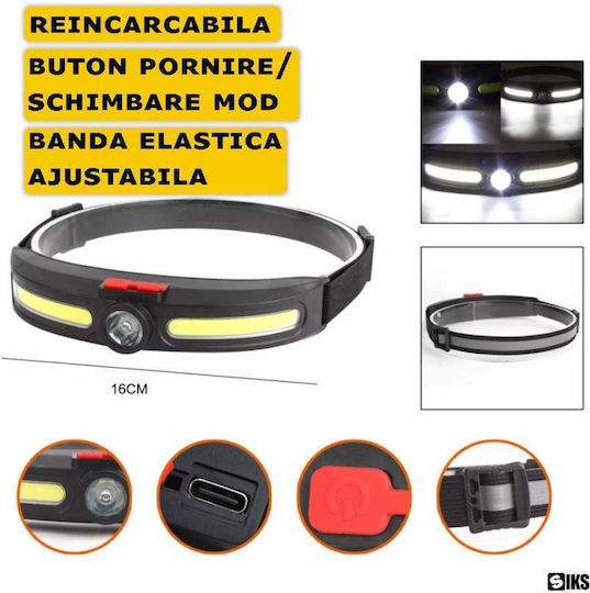 Lanternă frontală Siks Led Profesională, Unghi de Vizibilitate Larg 270 de Grade, Poziționare pe Frunte, Încărcare USB, 4 Moduri de Lumină, 3 Surse de Lumină de Intensitate Mare, 25 Leds, Pescuit Vânătoare Lucru, Indicator Baterie, Încărcare USB Js920 Negru