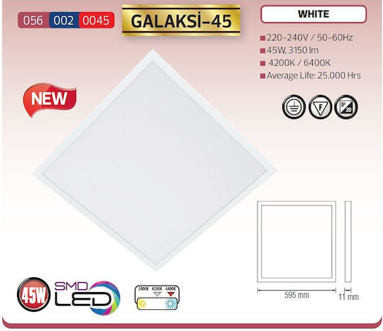 Panou LED Pătrat Galaksi-45 Lumină Rece 45W 60x60cm 3150 Lm Lumină Rece 6400K Panou LED Pătrat Galaksi-45 Lumină Rece 45W 60x60cm 3150 Lm Lumină Rece 6400K