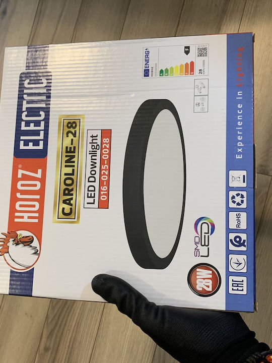 Panou LED Caroline-28 Negru Rotund Lumină Rece 6400k 28w Diametru 267 mm 3000 lm 100-265 V