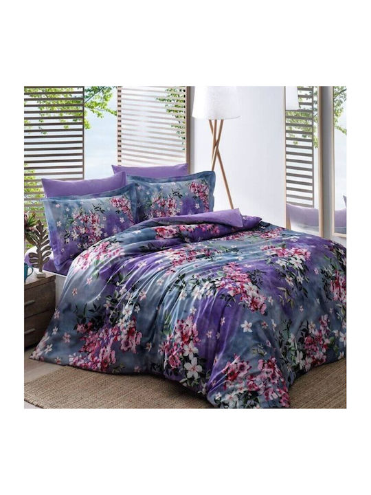 Tac Set Husă de Pilotă Dublă cu 4 Fețe de Pernă & 1 Cearsaf 200x220 Violet