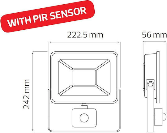 Horoz Electric Στεγανός Προβολέας LED 50W Ψυχρό Λευκό 6400K με Αισθητήρα Κίνησης IP65