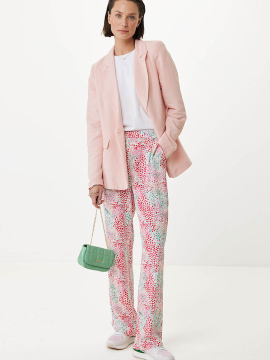 Women's Fabric Trousers with Elastic Wide Line Pink