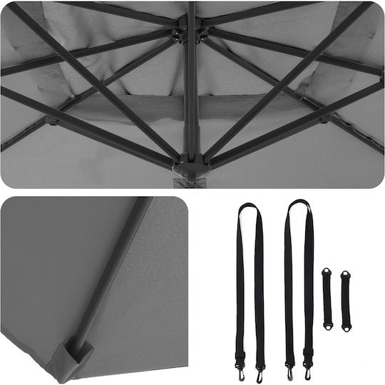 Garten- und Terrassen-Sonnenschirm Hängend Quadratisch Metall Grau 2,45x2,45xHöhe 2,6 m