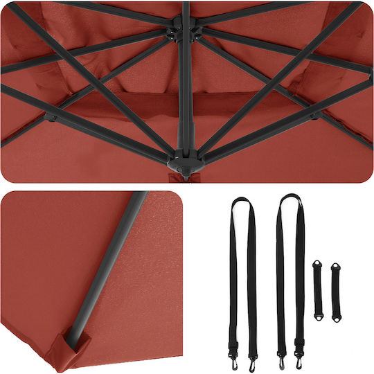 Hängender Aluminium Garten- und Terrassen-Sonnenschirm Rote 2,5x2,5xHöhe 2,65 m