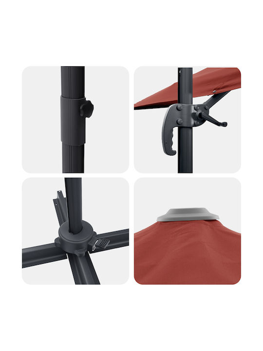 Hängender Aluminium Rote Garten- und Terrassen-Sonnenschirm 2,5x2,5m