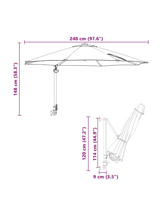 Wall Mounted Circular Aluminum Orange Parasol Diameter 2.5m x Height 1.48m