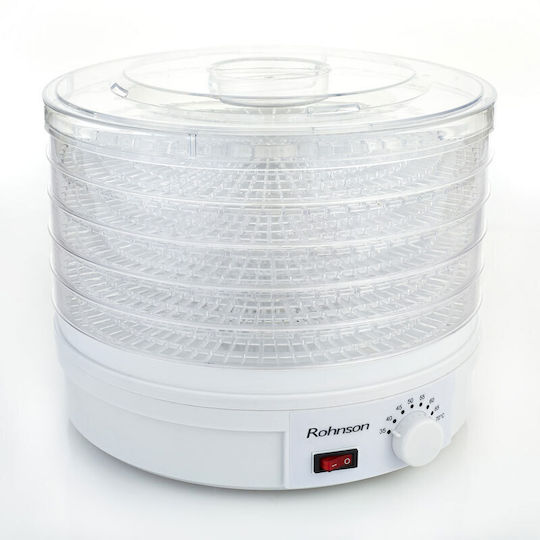 Rohnson Lebensmittel-Dörrgerät mit 5 Regalen und Einstellbarer Temperatur 35-70°C