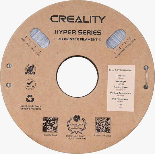 Creality3D Hyper PC 3D Printer Filament 1.75mm Crystal Clear 1kg 1τμχ (Spool)