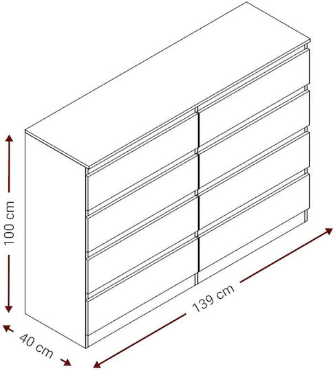 Συρταριέρα Κρεβατοκάμαρας Juniper 8s mit 8 Schubladen Weiß 139x40x100cm