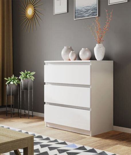 Juniper 3S Wooden Chest of Drawers with 3 Drawers White 70x40x77cm