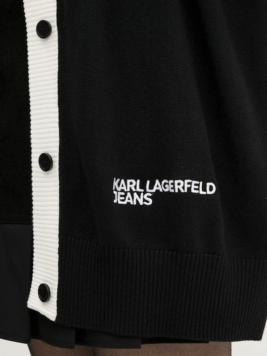 Lange Gestrickte Strickjacke für Damen mit Knöpfen in Schwarz