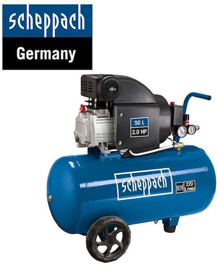Scheppach HC54 Einphasig Luftkompressor 93dB mit Leistung 2hp und Lufttank 50Es 5906103901
