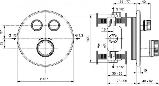 Ideal Standard Μίκτης Μπαταρίας Εντοιχισμού για Ντουζιέρα 2 Εξόδων Ασημί