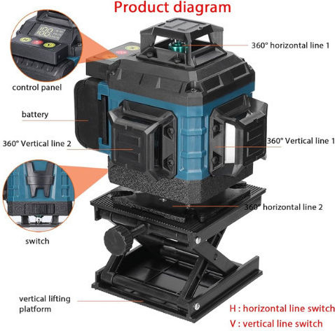 SPV 4D 16 Self-leveling Linear Laser Level Green Beam 3.6V with Working Range 30m