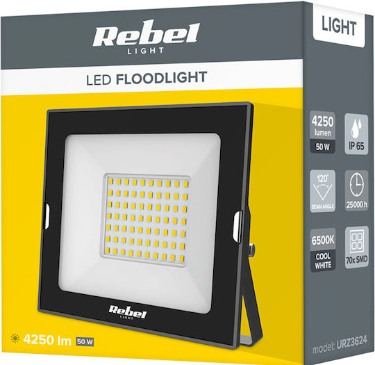 Rebel Στεγανός Προβολέας LED 50W Ψυχρό Λευκό 6500K IP65