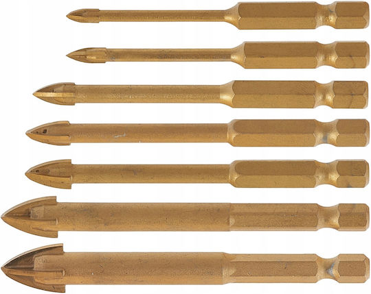 Geko Set of 8 Drills Carbide with Hexagonal Shank for Glass και Tiles