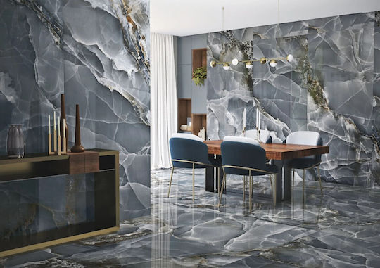 Baldocer Floor / Wall Interior Gloss Porcelain Tile 260x120cm Blue