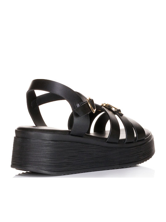 Women's Synthetic Leather Ankle Strap Platforms Black