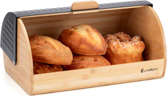Elitehoff Brotkasten mit Deckel aus Bambus Schwarz 39x28cm