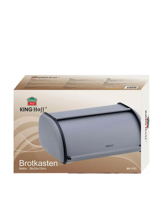 KING Hoff Bread Box with Lid Inox Gray 36x24cm