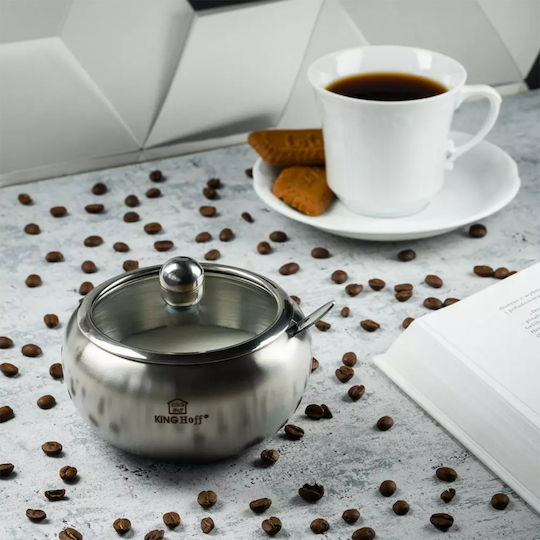 KING Hoff Sugar Jar with Lid Made of Stainless Steel Grey 460ml