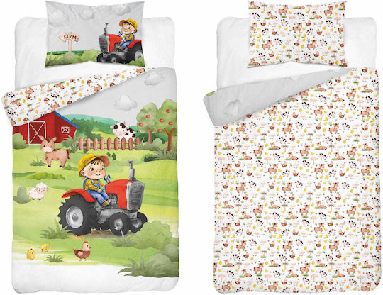 Detexpol Сет Бебешка Долен Калъф с Калъфка за Възглавница Farm Red 100x135см.