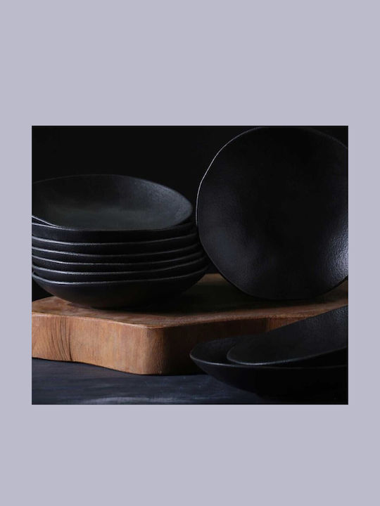 Porto Brasil Organic Matte Plate Soup Ceramic Black with Diameter 21.5cm