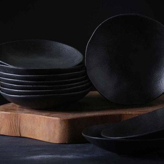 Porto Brasil Organic Matte Plate Desert Ceramic Black with Diameter 19cm