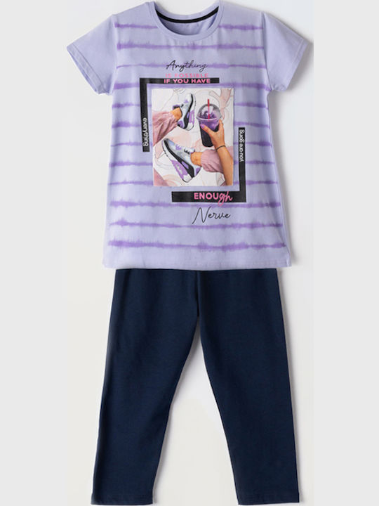 Kinder-Set mit Leggings Sommer 2Stück Purple Bluse