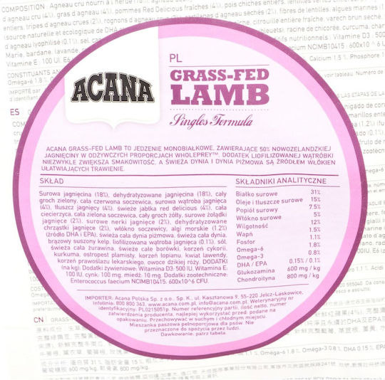 Acana Grass-Fed Lamb 2kg Ξηρά Τροφή Σκύλων χωρίς Σιτηρά με Αρνί