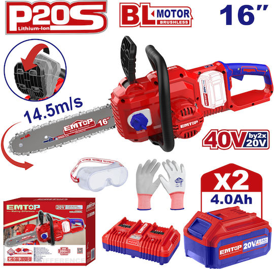 Emtop Fierăstrău cu acumulator 2x4Ah 40V cu lamă 40cm