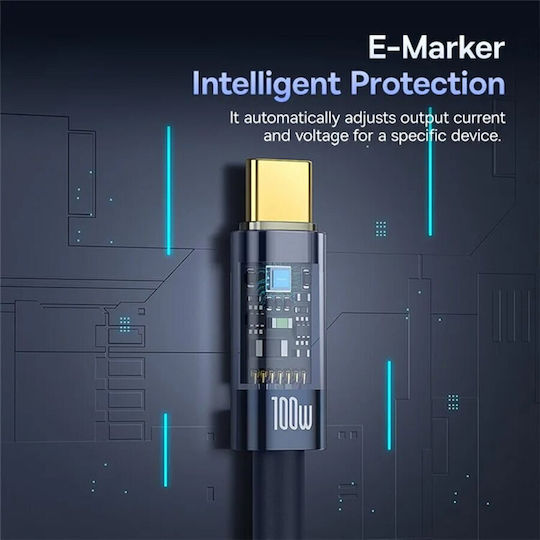 Baseus Explorer Power Data Кабел Бързо Зареждане Data Кабел Smartphone USB Type-C към USB Type-C 100W Автоматично Спиране на Зареждането Плетен 1m Син "p10319704321-00" Зелен Печат 0.08 Леи