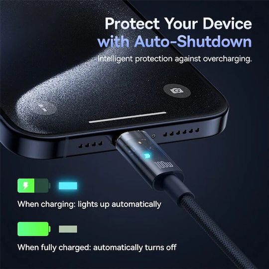 Baseus Explorer Power Data Кабел Бързо Зареждане Data Кабел Smartphone USB Type-C към USB Type-C 100W Автоматично Спиране на Зареждането Плетен 1m Син "p10319704321-00" Зелен Печат 0.08 Леи