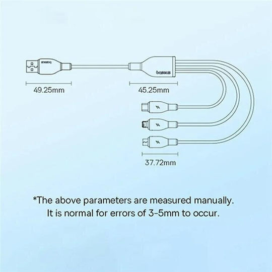 Baseus Retractable USB to Lightning / Type-C / micro USB 1.3m 3.5A Cable White (P10376303211-00)