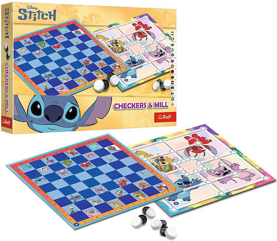 Joc de Societate Stitch Checkers And Mill pentru 2 Jucători 5+ Ani Trefl