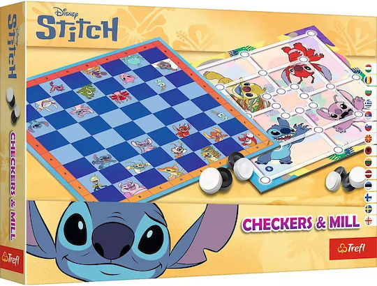 Joc de Societate Stitch Checkers And Mill pentru 2 Jucători 5+ Ani Trefl