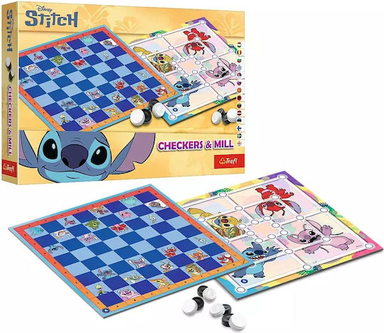 Joc de Societate Stitch Checkers And Mill pentru 2 Jucători 5+ Ani Trefl