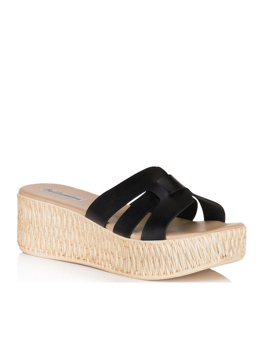 Women's Synthetic Leather Platform Wedge Sandals Black