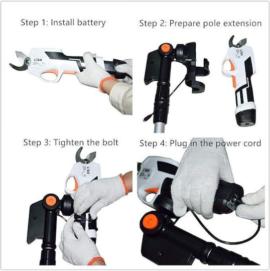 Foarfecă Electrică de Grădină Mâner Telescopic 190 Cm Acumulator 7.2 V 1500 mAh 1.9 Kg Diametru Maxim 13 Mm Foarfecă de Grădină Pentru Trandafiri și Pomii Fructiferi